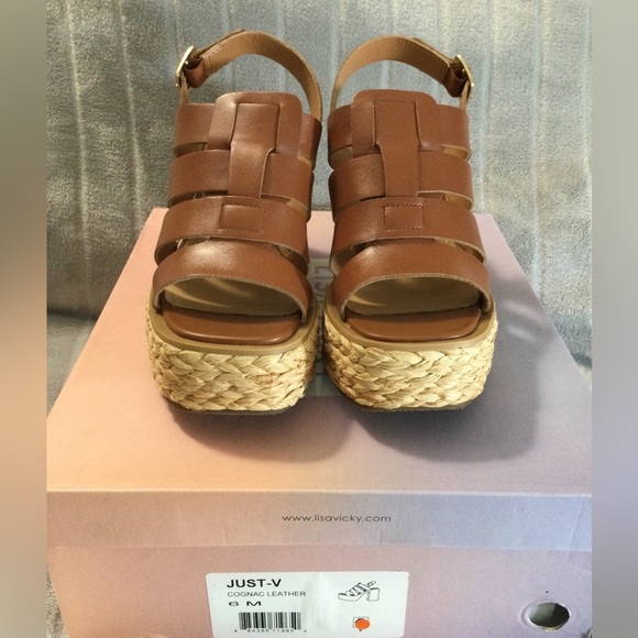 Lisa Vicky Just Strappy Platform Cognac Sandals Size 6 M - Picture 3 of 12